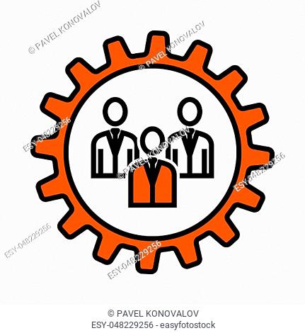 Teamwork Icon. Thin Line With Orange Fill Design. Vector Illustration