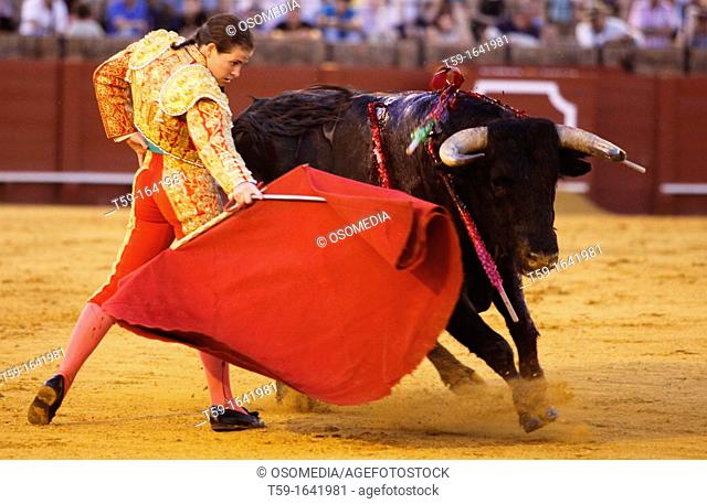 Spanish female bullfighter Sandra Moscoso at a bullfight