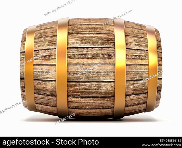 Wooden barrel with tap isolated on white background