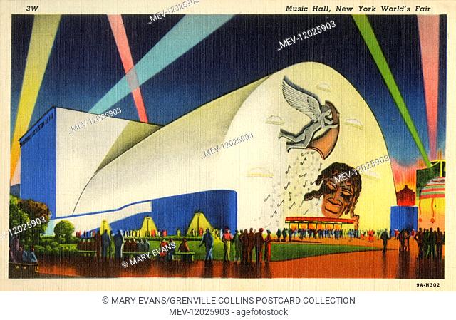 The Music Hall, New York World's Fair, New York, USA. Designed by Reinhard and Hofmeister in a modern style with an egg-shaped auditorium