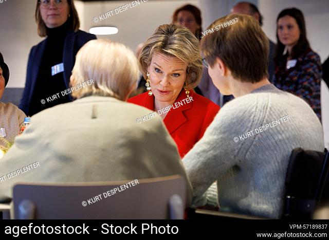 Queen Mathilde of Belgium pictured during a royal Christmas visit to the 'Heilig Hart' care center for the elderly, in Kortrijk on Wednesday 21 December 2022