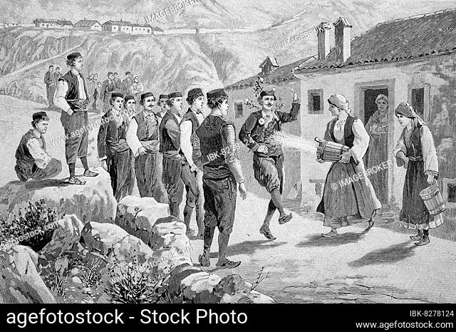 Singen und tanzen bei einem Regenfest in Dalmatien, Historisch, digital restaurierte Reproduktion einer Originalvorlage aus dem 19. Jahrhundert