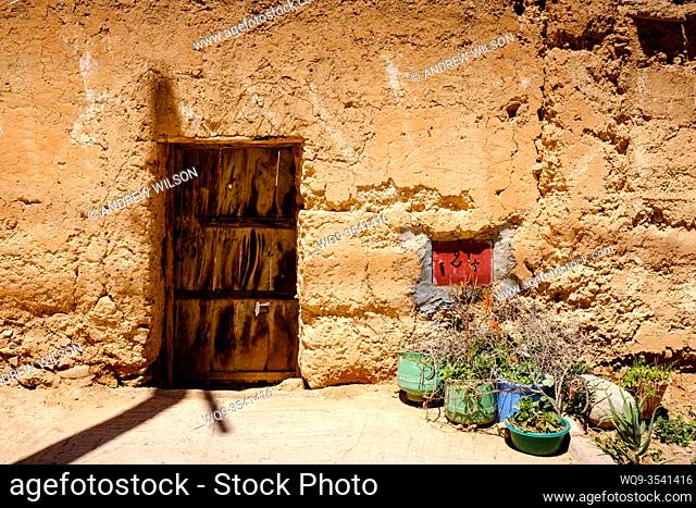 Doorway to a house in an old Glaoui Kasbah left to ruin in Taliwine territory Morocco, North Africa