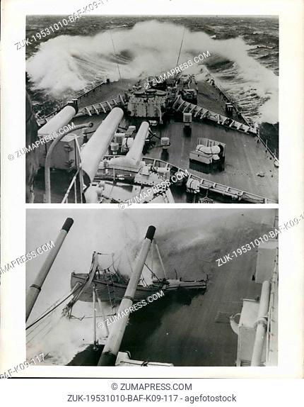 Oct. 10, 1953 - Allied ships run into heavy going: Gale winds and stormy seas made it rough going in Exercise Mariner, a test of the defenses of nine N