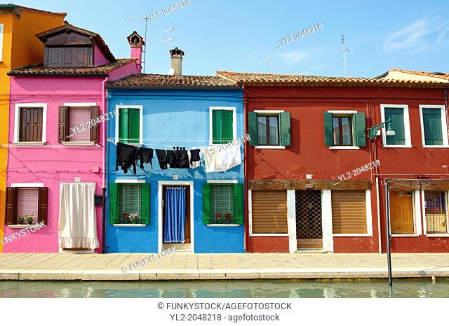 Streets and canals of Burano island - Venice - Italy