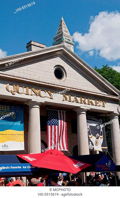 Downtown Boston MA old town Freedom Trail at Quincy Market a tourist heaven - 08/07/2015