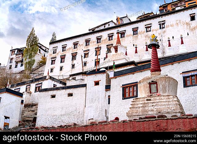 The old Thiksay monastery in Theksey small village