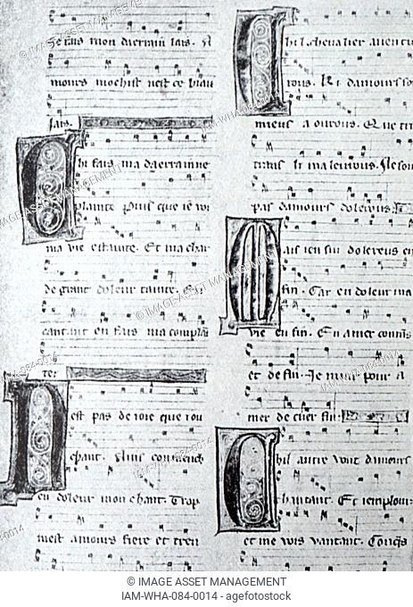 Copy of the work of a 15th Century Troubadour. A troubadour was a composer and performer of Old Occitan lyric poetry during the High Middle Ages Dated 15th...