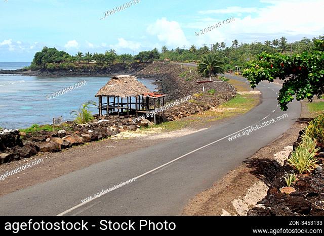 Road on the coast of island Savaii in Samoa