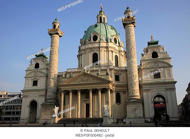 Austria, Vienna, View of St Charles Borromeo and Karlskirche