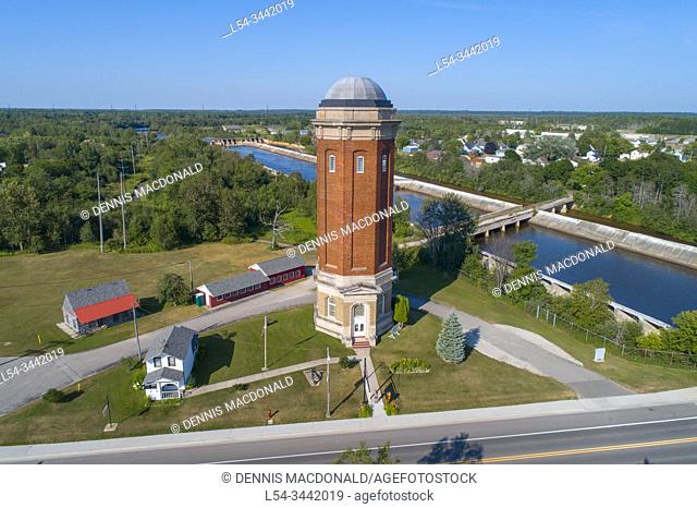 The Old Manistique Water Tower & pumping station, in michigan upper peninsula on lake michigan completed in 1922, holds a 200, 000 gallon water tank