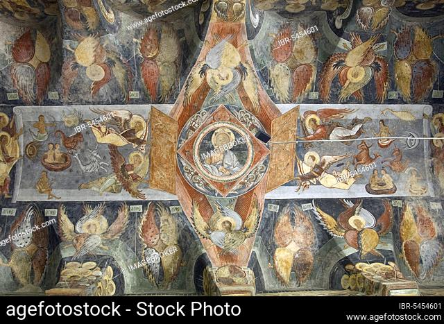 Interior, Monastery Church of St. Nicholas, Probota, South Bukovina, Republic of Moldova, Romania, Moldavia, Frescoes, Fresco, Europe
