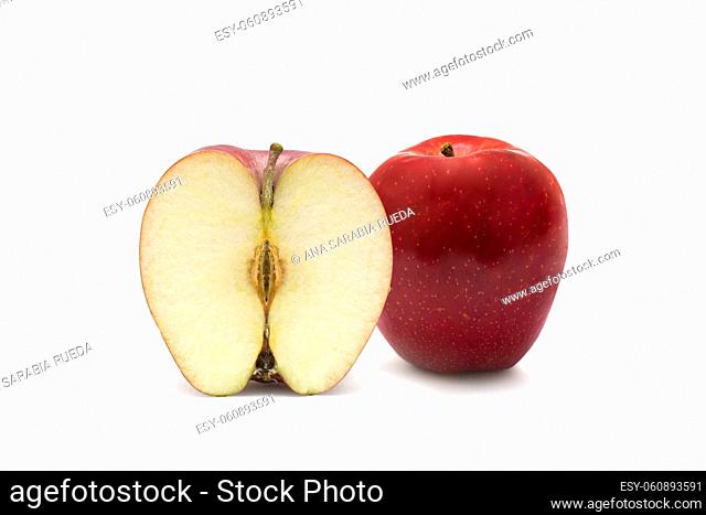 Apple on white background and its interior