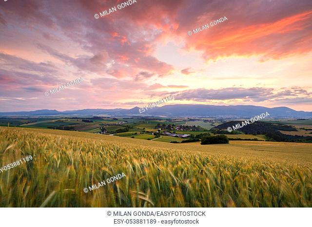 Rural landscape of Turiec region at the foothills of Velka Fatra mountain range, Slovakia