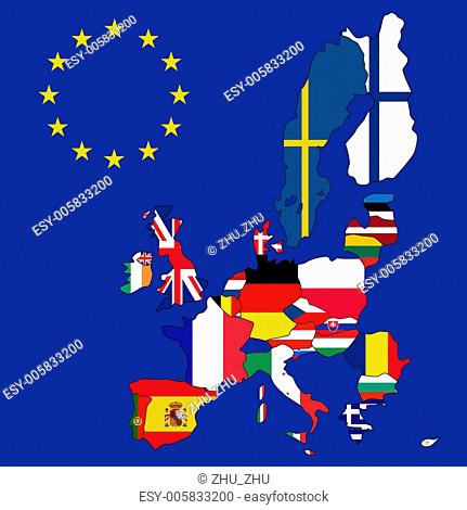 vector map of European Union with 27 flags