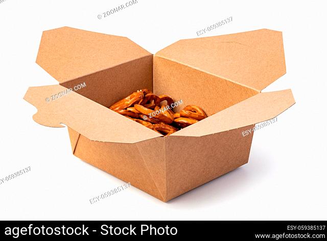 Salt Pretzels in box Isolated On White Background