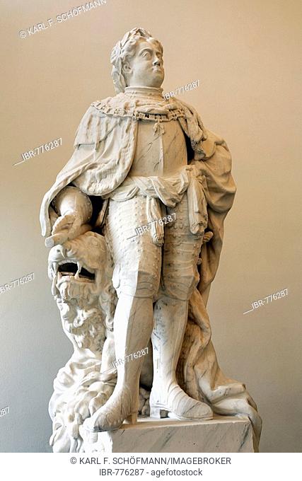Marble statue of Johann Wilhelm von der Pfalz (Jan Wellem), Town Hall, Duesseldorf, North Rhine-Westphalia, Germany, Europe