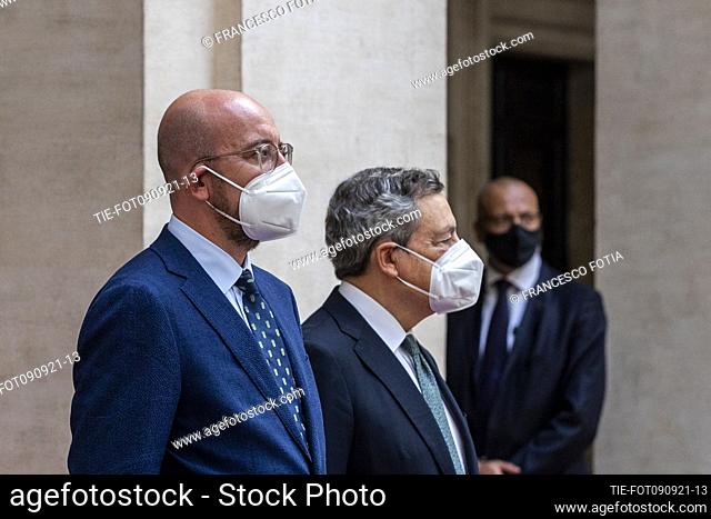 Italian Premier Mario Draghi (R) during his meeting with EU Council President Charles Michel (L) at Palazzo Chigi in Rome , ITALY-09-09-2021