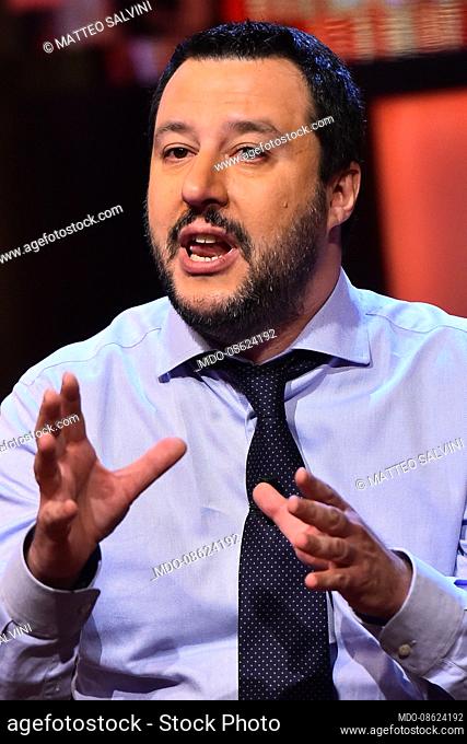 Italian minister Matteo Salvini guest of the tv broadcast Quinta Colonna. Rome (Italy), March 20th, 2017