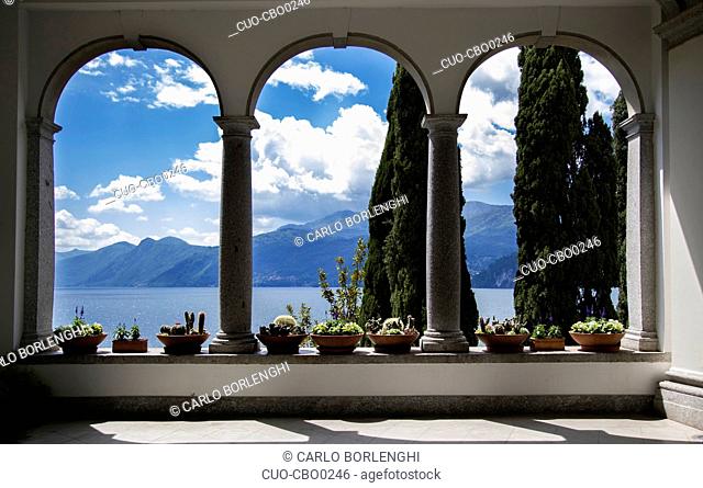 Balcony, Villa Monastero villas, Varenna, Como Lake, Lombardy, Italy, Europe