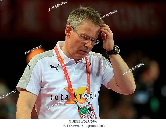 Denmark's head coach Gudmundur Gudmundsson during the 2016 Men's European Championship handball group 2 match between Germany and Denmark at the Centennial Hall...