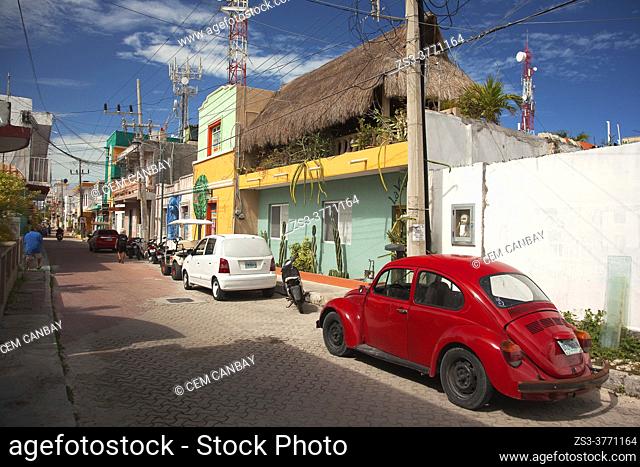 Streets scene from the town center, Isla Mujeres, Cancun, Quintana Roo, Mexico, Central America