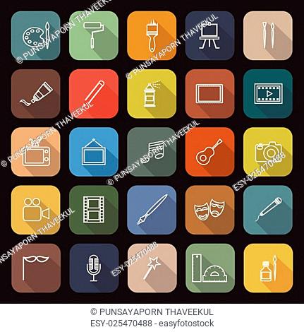 Art line flat icons with long shadow, stock vector
