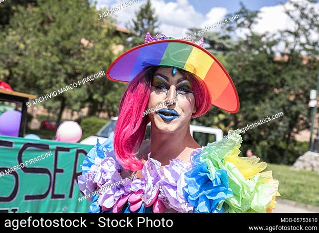 Demonstration of Gay Pride in Bologna. Over 50, 000 people attending Gay Pride in the city where Arcigay borned. Bologna (Italy), 7 July 2018