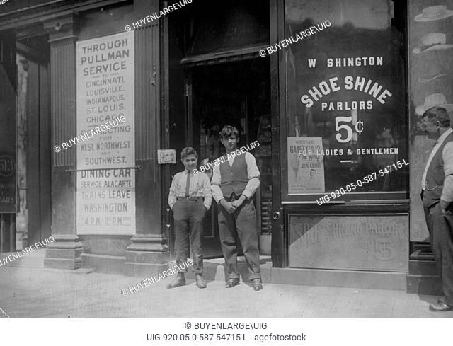 Young boy is Ciriakos Keiradimos, a young Greek shoe-shiner, working in shop at 511 Penn. Ave., N.W., Washington, D.C. Said to be 16 yrs