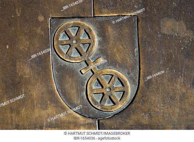 Coat of arms in bronze, Mainz, capital of Rhineland-Palatinate, Germany, Europe