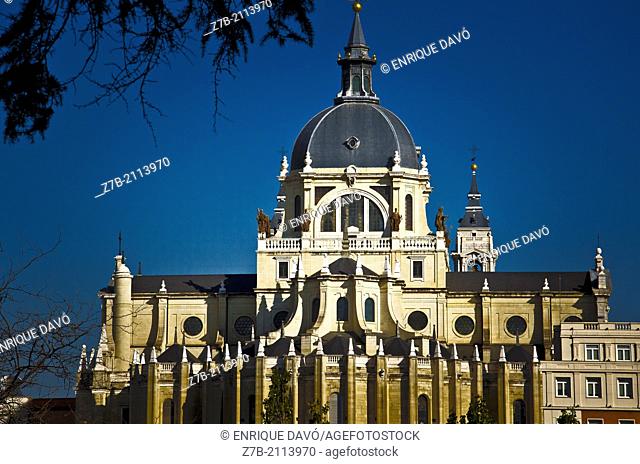 A view of the Almudena cathedral in Madrid, Spain