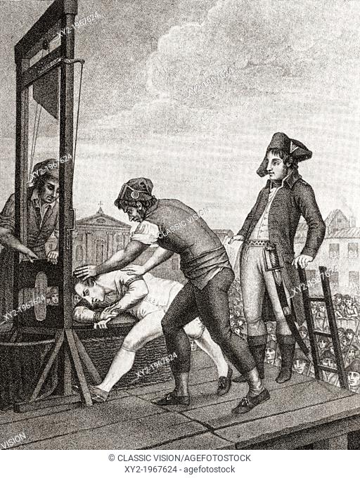 The execution of Robespierre. Maximilien François Marie Isidore de Robespierre, 1758 - 1794. French lawyer, politician, and influential figure of the French...