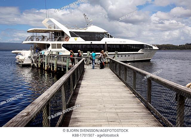 'Lady Jane Franklin II' of Gordon River Cruises during a stop at Sarah Island, the harshest penal settlement in the Australain colonies  West Coast Tasmania