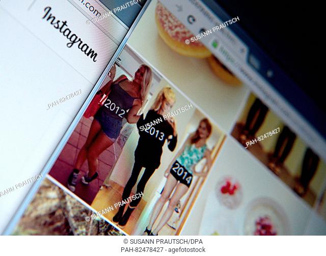 ILLUSTRATION - A computer screen showing the Instagram profile of user Amalie Lee with a photo of her before and after overcoming her eating disorder, Berlin