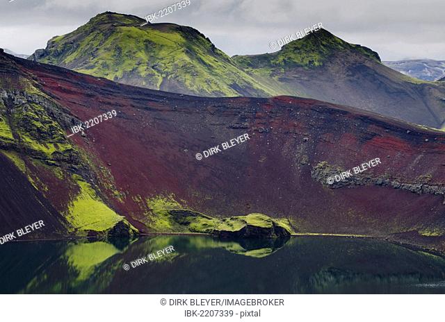 Crater of Ljótipollur Volcano, detail, Landmannalaugar, Fjallabak Nature Reserve, Highlands, Iceland, Europe