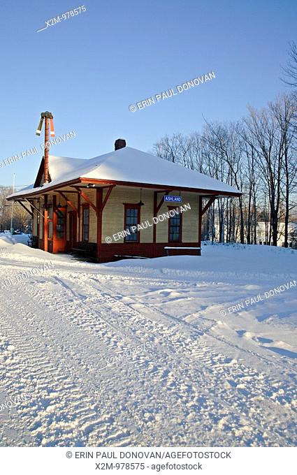 Ashland Railroad Station along the old the Boston and Maine Railroad in Ashland, New Hampshire USA during the winter months