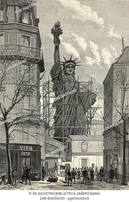 The Statue of Liberty under construction, Paris, France, illustration by Tilly from L'Illustration, Journal Universel, No 2145, Volume LXXXIII, April 5, 1884