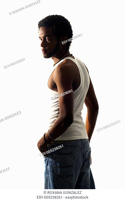 Young african american posing man isolated