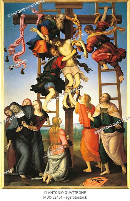 The Deposition from the Cross, by Filippino Lippi, Pietro Vannucci known as Perugino, 1500 - 1510, 16th Century, panel, cm 330 x 224