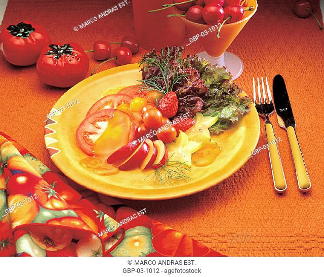 Photo illustrated a food, fruits, utensils, table, organization, decor