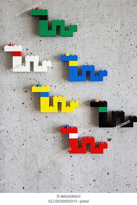 Snakes made from plastic blocks
