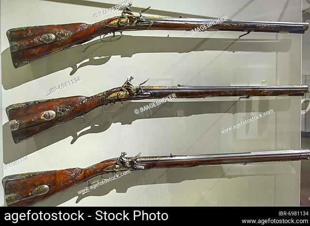 Flintlock rifles from the hunting set of Max III Joseph, 18th century, National Museum, Munich, Upper Bavaria, Bavaria, Germany, Europe