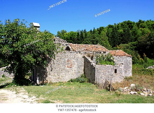 Ruins of old cloister near Osor at Bijar Bay, Croatia
