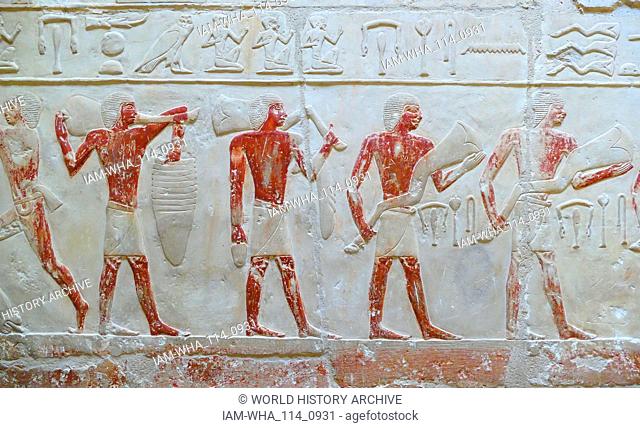 Tomb of Princess Idut, King Unas' daughter. Vth Dynasty. The reliefs are of good quality and in good condition. The Pyramid Complex of Unas is located in the...