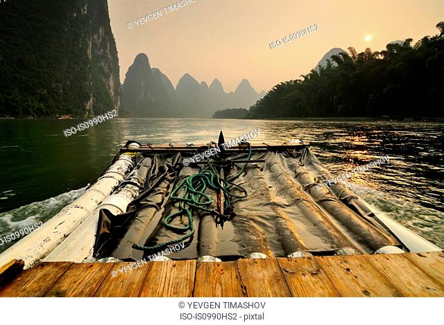Bamboo boat on Li River, Guilin, China