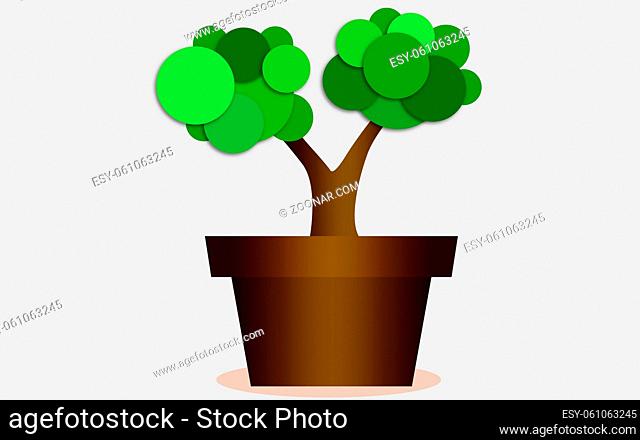 Abstract stylized tree with pot, 3D rendering