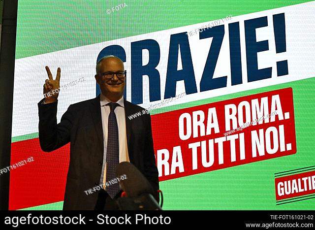 Roberto Gualtieri, center-left mayoral candidate, celebrates his victory in the municipal elections. Rome, Italy 18/10/2021