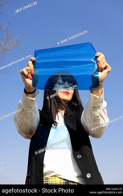 Woman with blue color foil