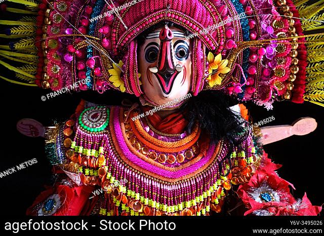 Purulia chhau dancer ( West Bengal, India). He is personifying the hindu god Ganesh. The Chhau dance is a hindu dance originating from eastern India