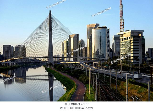 Brazil, Sao Paulo, district Morumbi, skyscrapers, Financial center, bridge Octavio Frias de Oliveira